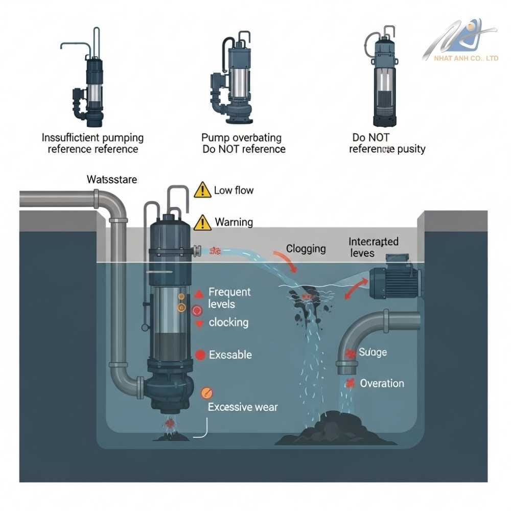 Bơm chìm nước thải bị nghẹt do chọn sai loại trong quá trình vận hành