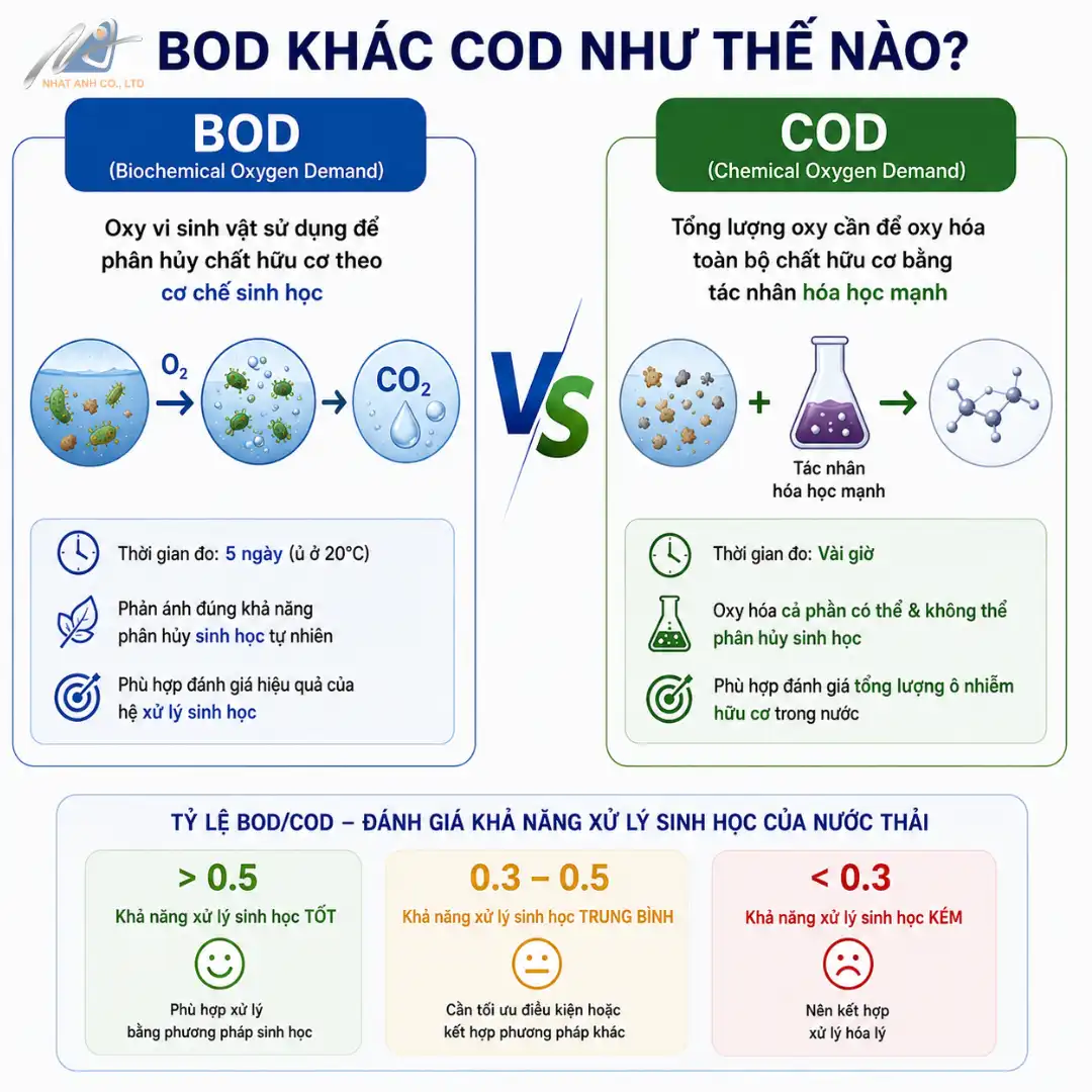 Điểm khác biệt COD và BOD
