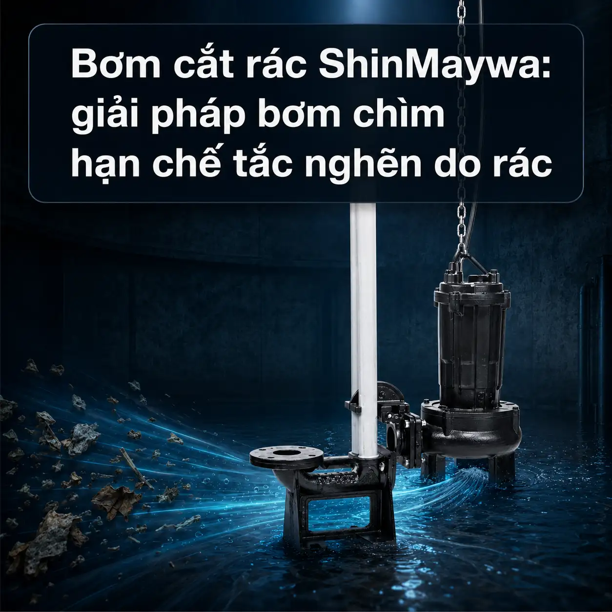 Bơm cắt rác ShinMaywa: giải pháp bơm chìm hạn chế tắc nghẽn do rác
